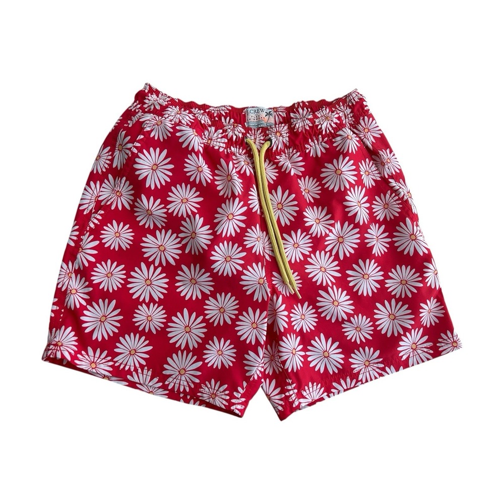 J. Crew Men's Printed Swim Trunk - California Poppy White Small 5"